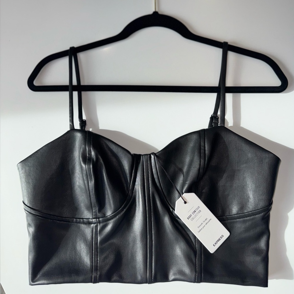 |NEW| Express Body Contour Faux Leather Corset Cropped Top